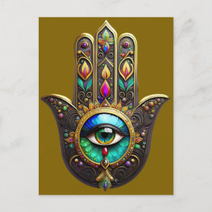 Kleurrijke Bruine Gouden Hamsa Regenboog Kleur Der Briefkaart