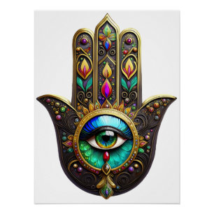 Kleurrijke Bruine Gouden Hamsa Regenboog Kleur Der Perfect Poster