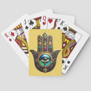 Kleurrijke Bruine Gouden Hamsa Regenboog Kleur Der Pokerkaarten
