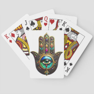 Kleurrijke Bruine Gouden Hamsa Regenboog Kleur Der Pokerkaarten