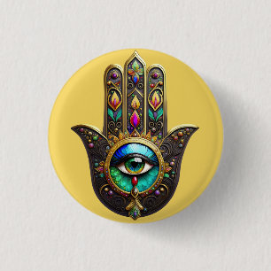 Kleurrijke Bruine Gouden Hamsa Regenboog Kleur Der Ronde Button 3,2 Cm