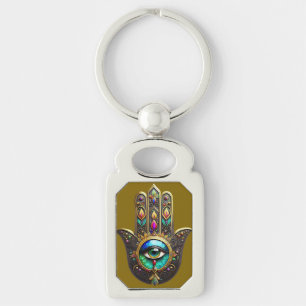 Kleurrijke Bruine Gouden Hamsa Regenboog Kleur Der Sleutelhanger