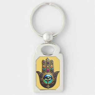 Kleurrijke Bruine Gouden Hamsa Regenboog Kleur Der Sleutelhanger