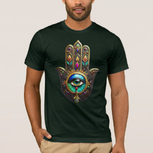 Kleurrijke Bruine Gouden Hamsa Regenboog Kleur Der T-shirt