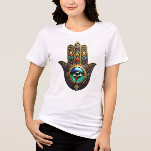 Kleurrijke Bruine Gouden Hamsa Regenboog Kleur Der Tri-Blend Shirt