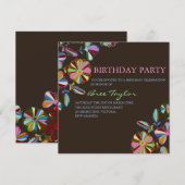 Kleurrijke Bruine Retro Bloem Verjaardag Uitnodige Kaart (Voorkant / Achterkant)