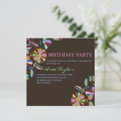 Kleurrijke Bruine Retro Bloem Verjaardag Uitnodige Kaart (Staand voorkant)