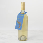 Kleurrijke bruine visbroekschaaltjes op blauw flessenhanger (Schuin)