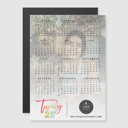 Kleurrijke Brush Script 2025 Kalender Magnetische  (Voorkant / Achterkant)