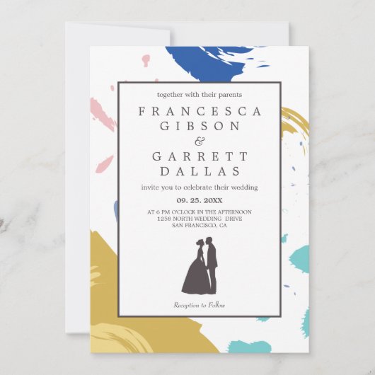 Kleurrijke Brush Stroke bruiloft Kaart (Voorkant)