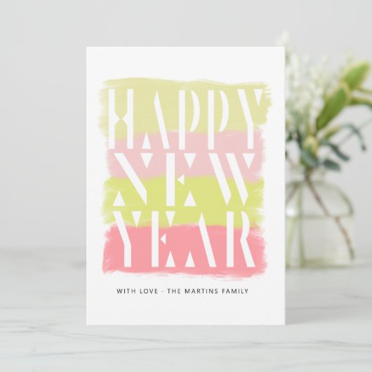 Kleurrijke Brush Stroke Modern Happy New Year Kaar Kaart (Staand voorkant)