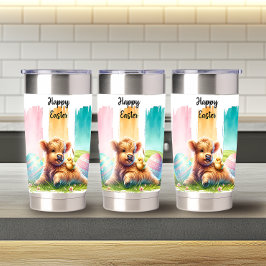 Kleurrijke Brushstroke Paas Highland Koe 20oz Geïsoleerde Drinkbeker