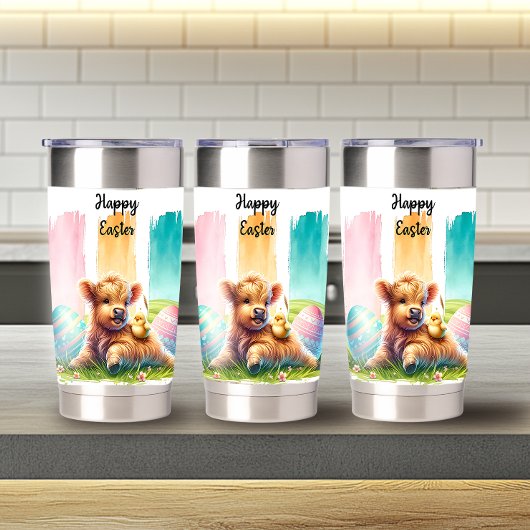 Kleurrijke Brushstroke Paas Highland Koe 20oz Geïsoleerde Drinkbeker