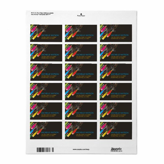 Kleurrijke bubbelflessen modern nieuwjaarsadres etiket (Full Sheet)