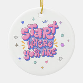 Kleurrijke bubbelletter citaat keramisch ornament