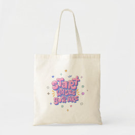 Kleurrijke bubbelletter citaat tote bag