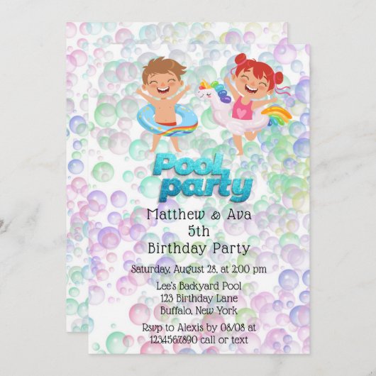 Kleurrijke Bubbels Pool Party Verjaardagsfeest Twe Kaart (Voorkant / Achterkant)