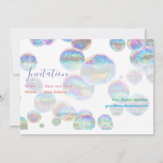 Kleurrijke bubbels verjaardagsfeest uitnodiging (Achterkant)