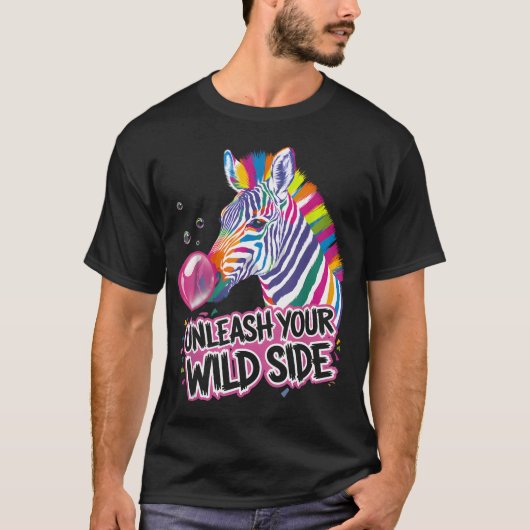 Kleurrijke Bubble Gum Zebra Grappig Dier T-shirt (Voorkant)
