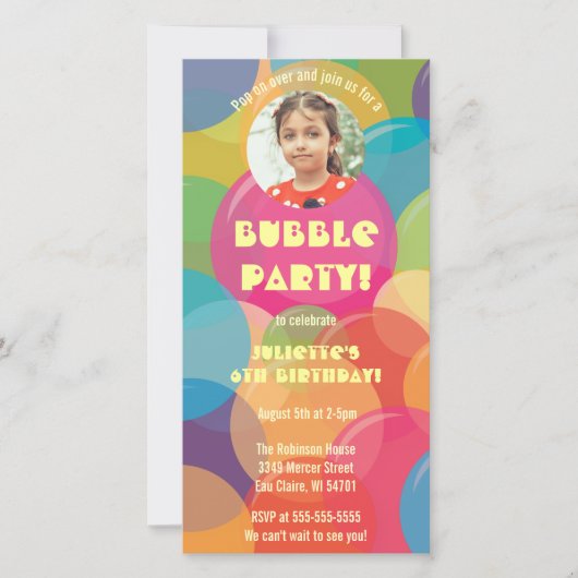 Kleurrijke Bubble Party Foto Digitale Uitnodiging (Voorkant)