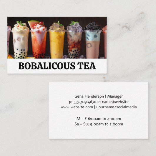 Kleurrijke Bubble Tea Drinken met Parels Visitekaartje (Voorkant / Achterkant)