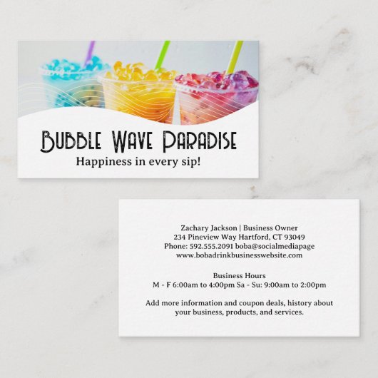 Kleurrijke Bubble Tea Drinken Visitekaartje (Voorkant / Achterkant)