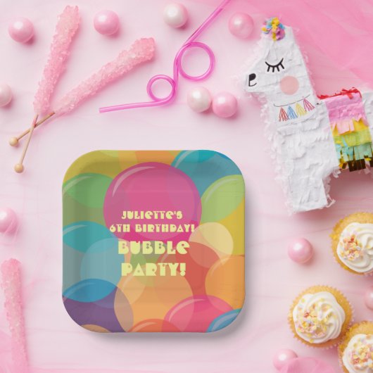 Kleurrijke Bubble Verjaardagsfeestje Papieren Bordje (Feest)
