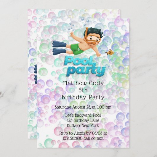 Kleurrijke Bubbles Pool Party Verjaardagsfeest Kaart (Voorkant / Achterkant)