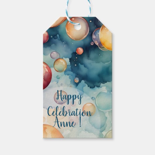 Kleurrijke Bubbles Waterverf Art Cadeaulabel (Voorkant)