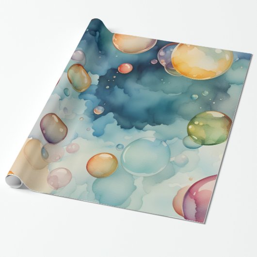 Kleurrijke Bubbles Waterverf Art Cadeaupapier (Uitgerold)