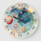 Kleurrijke Bubbles Waterverf Art Grote Klok (Voorkant)
