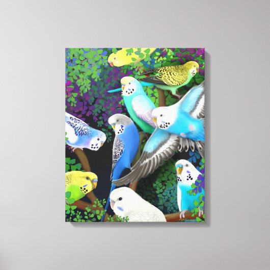 Kleurrijke Budgerigar Parketten Verpakt Canvas Afdruk (Voorkant)