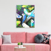 Kleurrijke Budgerigar Parketten Verpakt Canvas Afdruk (Insitu (Woonkamer))