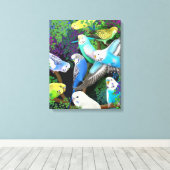 Kleurrijke Budgerigar Parketten Verpakt Canvas Afdruk (Insitu (Houten vloer))