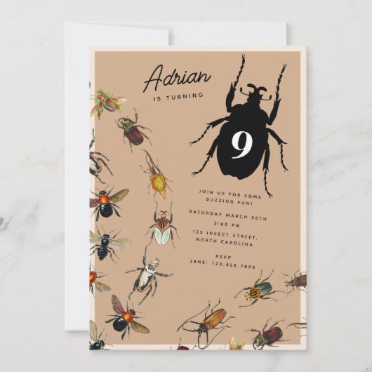 Kleurrijke  Bugs Kevers Kids Verjaardagsfeest Kaart (Voorkant)