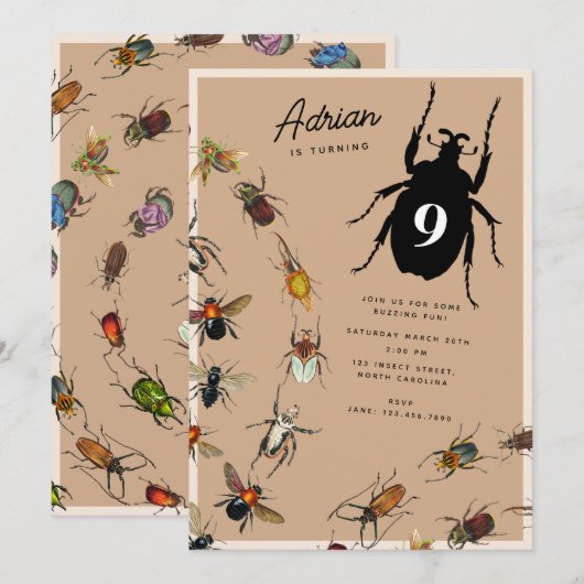 Kleurrijke  Bugs Kevers Kids Verjaardagsfeest Kaart (Voorkant / Achterkant)