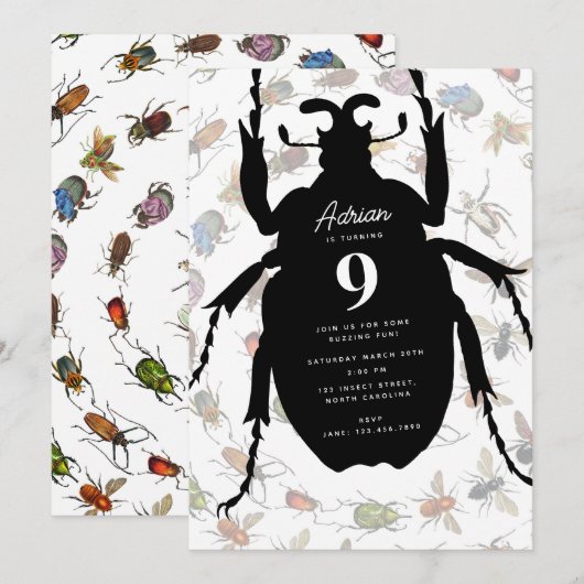 Kleurrijke  Bugs Kevers Verjaardagsfeest Thema Kaart (Voorkant / Achterkant)