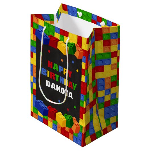 Kleurrijke Build Blocks Jongens Verjaardag Gift Ba Medium Cadeauzakje (Voorkant Gekanteld)