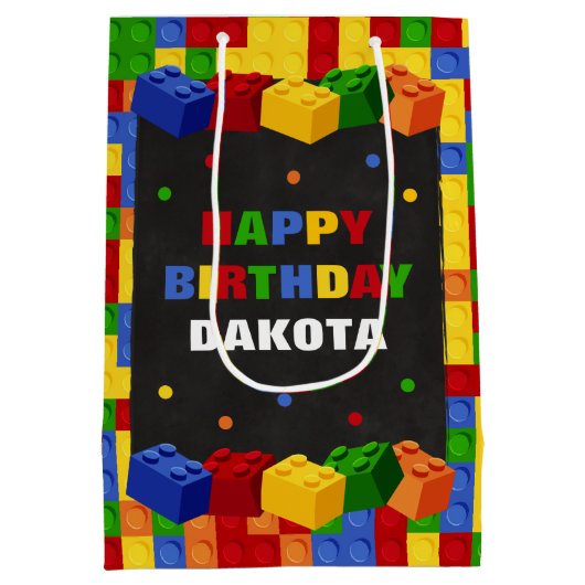 Kleurrijke Build Blocks Jongens Verjaardag Gift Ba Medium Cadeauzakje (Achterkant)