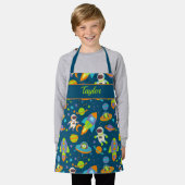 Kleurrijke buitenruimte raket schip astronaut schort (Gedragen)