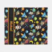 Kleurrijke buitenruimte zwart fleece deken (Voorkant (Horizontaal))