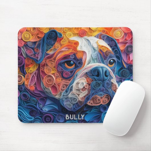 Kleurrijke Bulldog Paper Quilling Portret Muismat (Met muis)