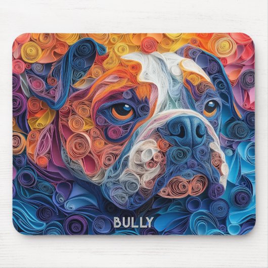 Kleurrijke Bulldog Paper Quilling Portret Muismat (Voorkant)