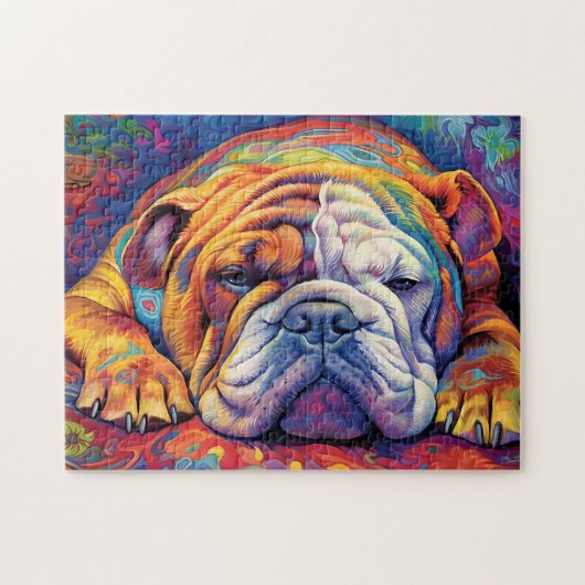 Kleurrijke Bulldog slapen Legpuzzel (Horizontaal)