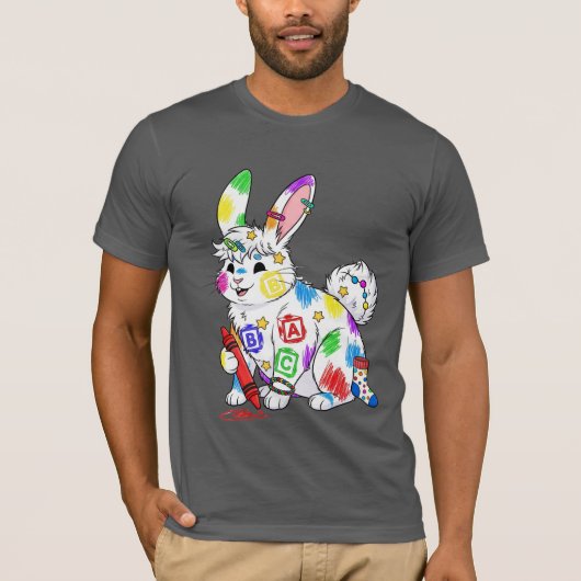 Kleurrijke Bunny ABC Mannen T-shirt (Voorkant)
