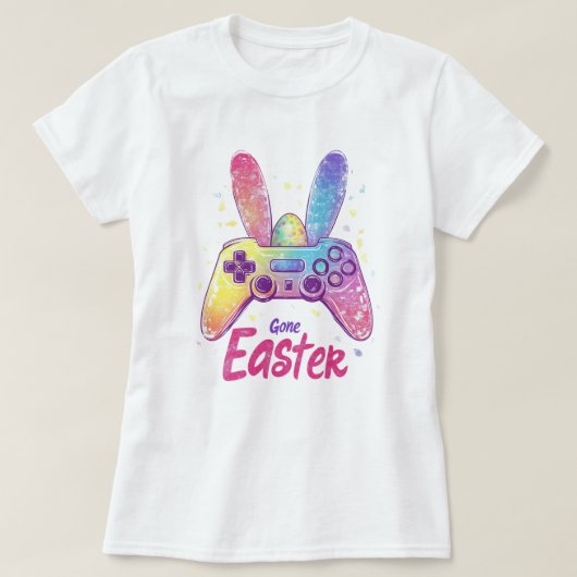 Kleurrijke Bunny Gaming Controller T-shirt; Gamer T-shirt (Design voorkant)