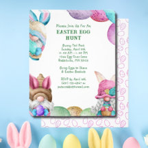Kleurrijke Bunny Gnome Paaseierenjacht Uitnodiging