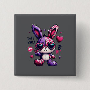 Kleurrijke Bunny met Vrede Symbool Ontwerp Vierkante Button 5,1 Cm