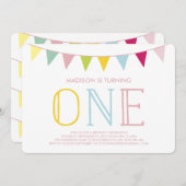 Kleurrijke bunting | Eerste uitnodiging (Voorkant / Achterkant)