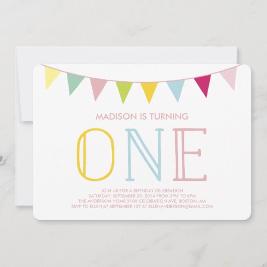 Kleurrijke bunting | Eerste uitnodiging (Voorkant)